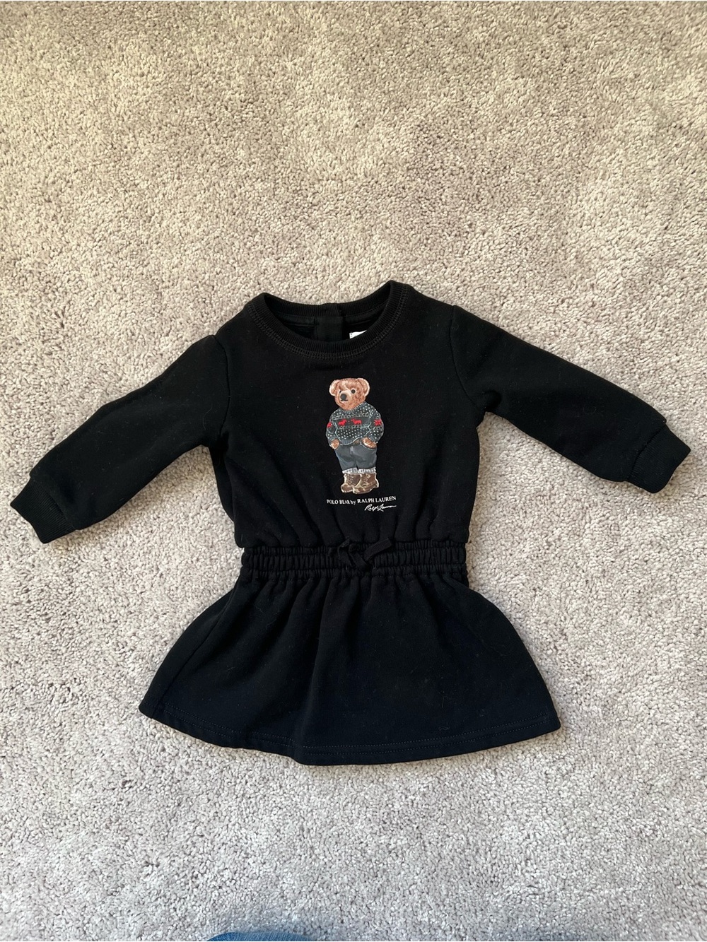 Ralph Lauren Black fleece dress baby polo bear 6M